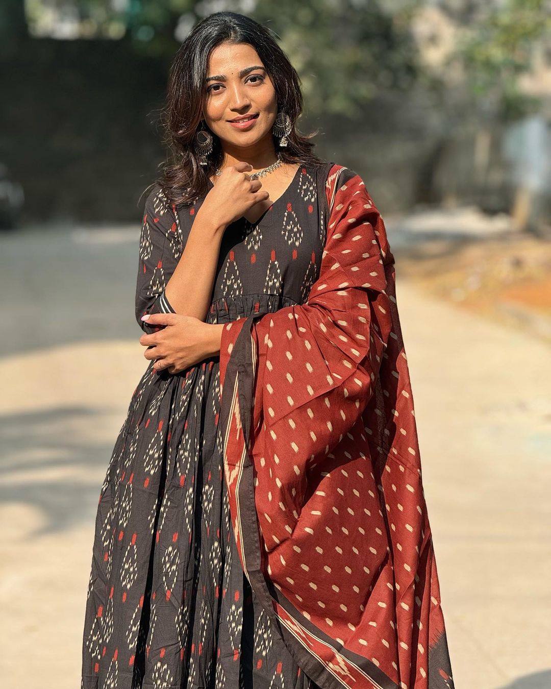 Tamarind Ikat Anarkali Set