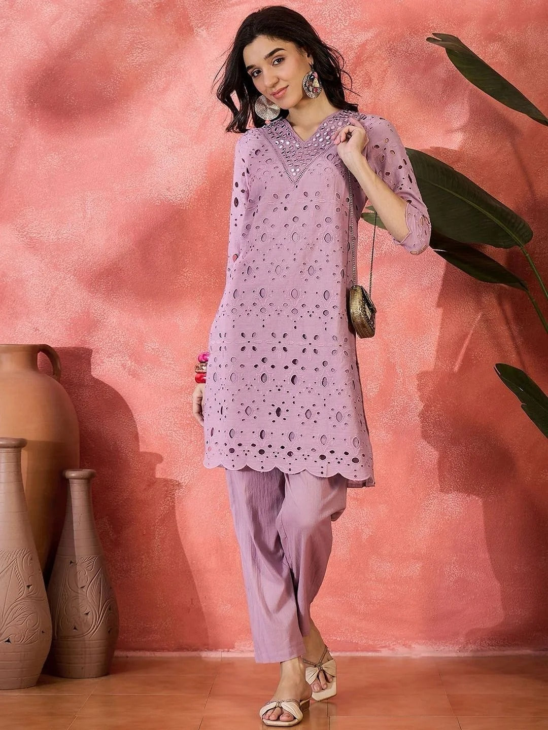 Lavender Mirror Work Co-ord Set