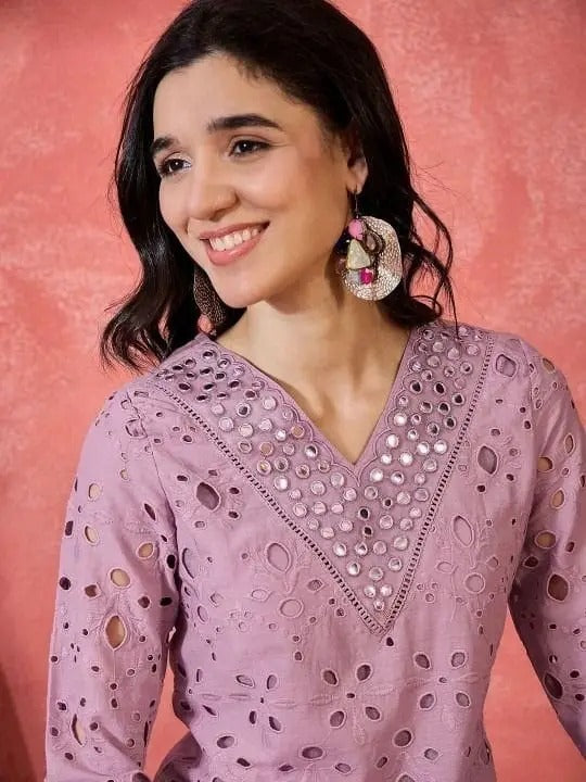 Lavender Mirror Work Co-ord Set