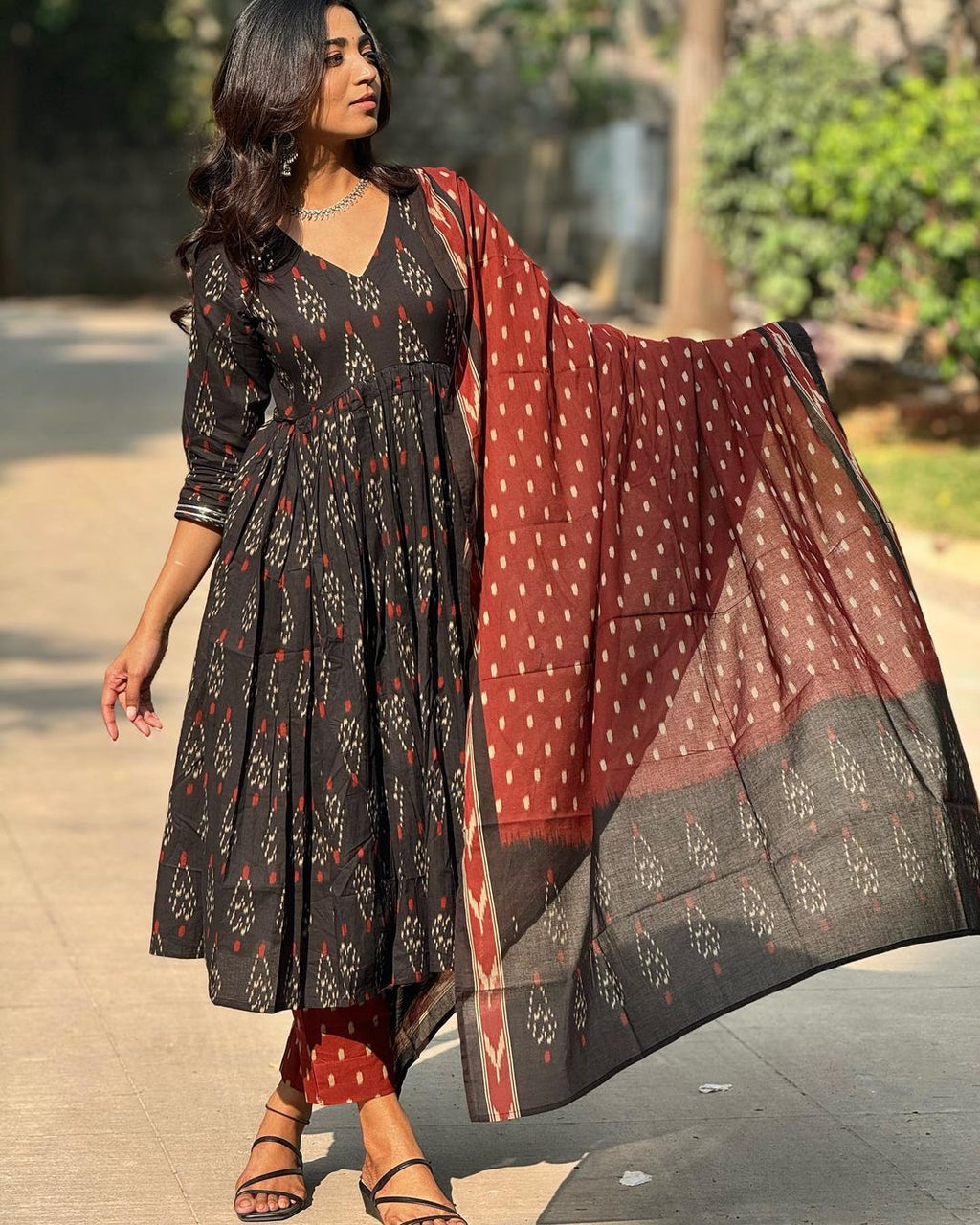 Tamarind Ikat Anarkali Set